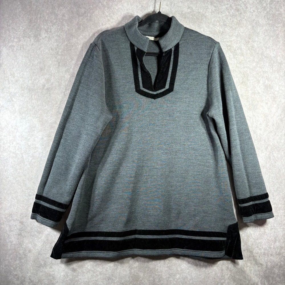 Soft Surroundings Tunic Womens XL Gray Velvet Trim Pullover Wool Blend Office